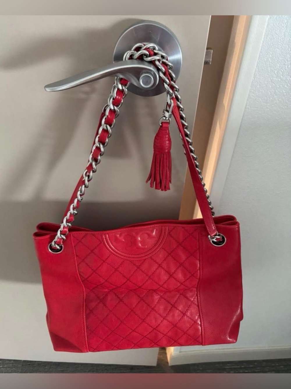 Tory Burch Fleming Quilted Cherry red Limited edition tote